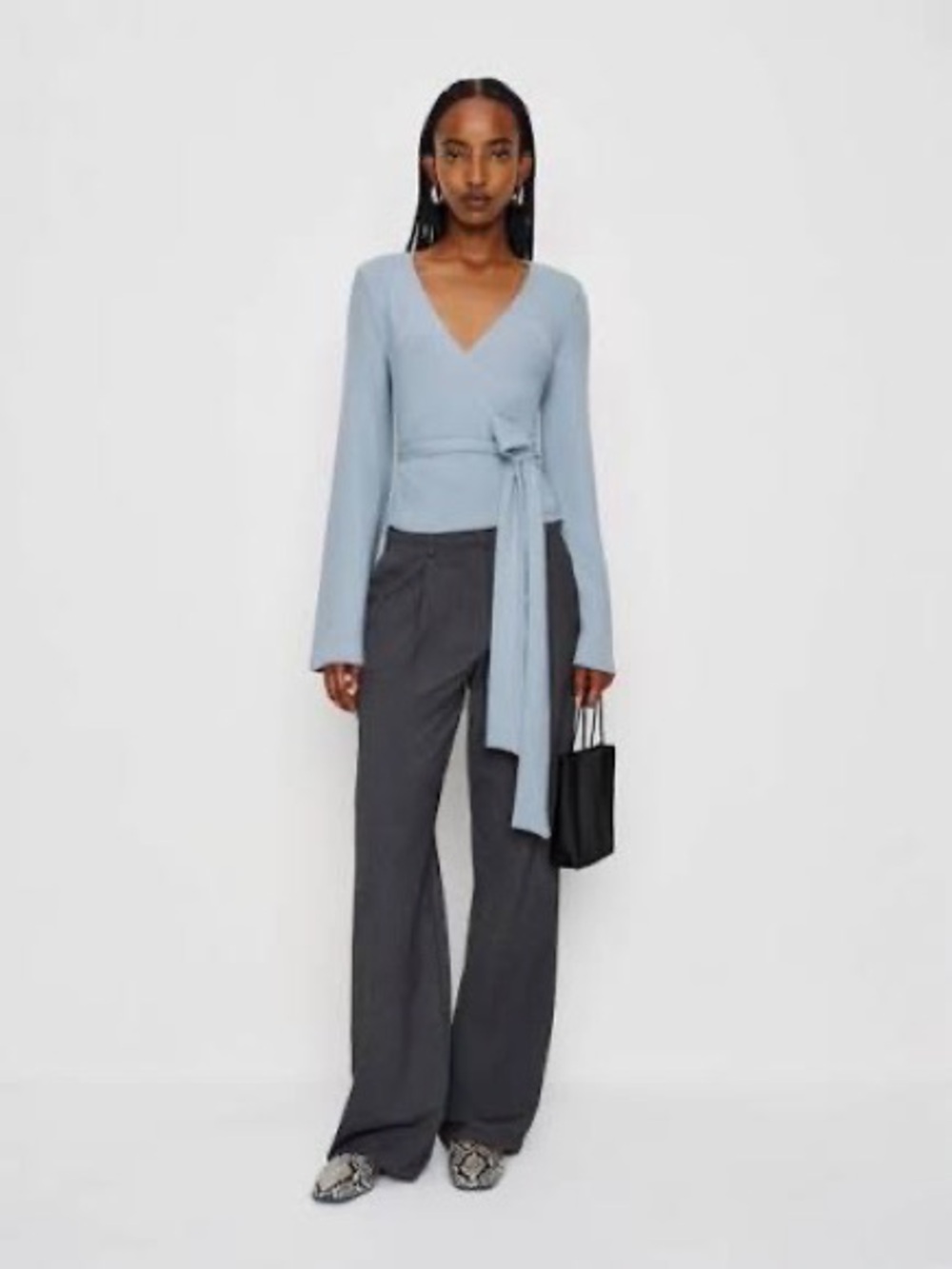 Reformation Light Blue Knit Wrap Tie Top NWT
